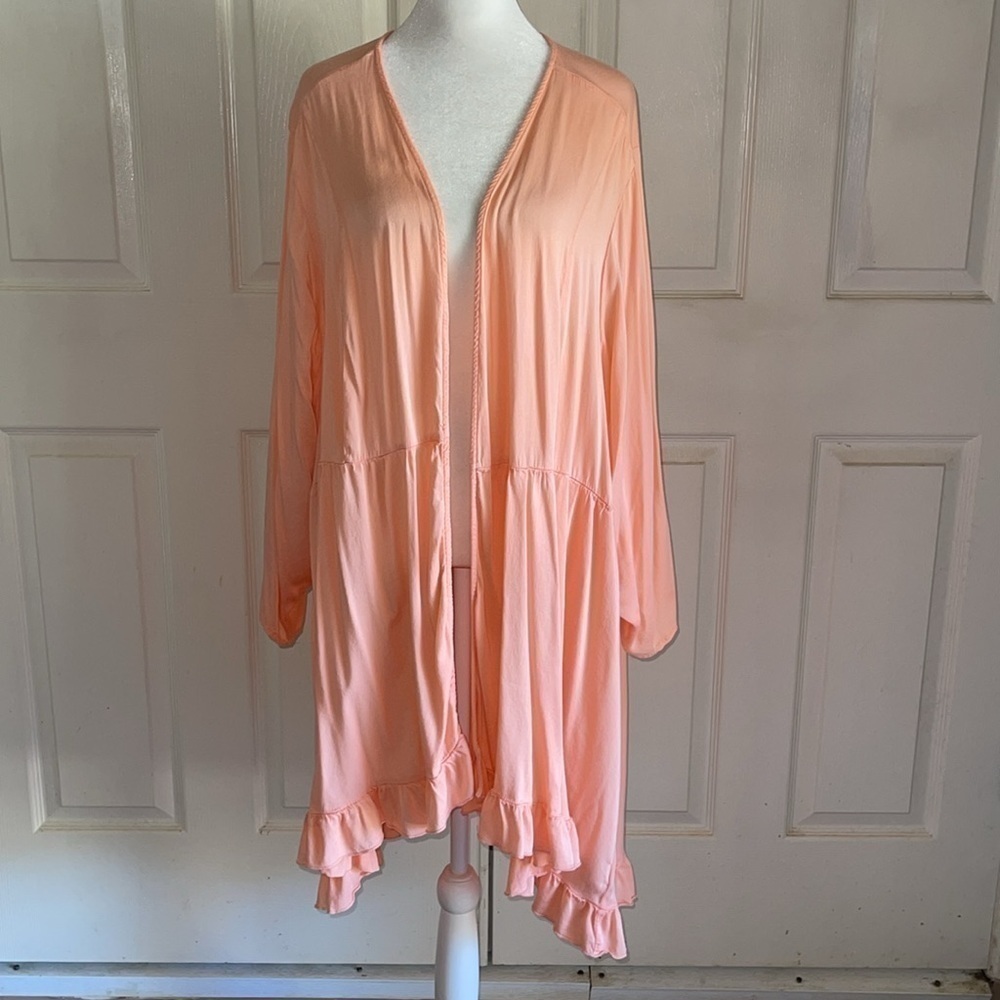 Torrid Ruffled Hem Kimono In Light Peach - Picture 4 of 8